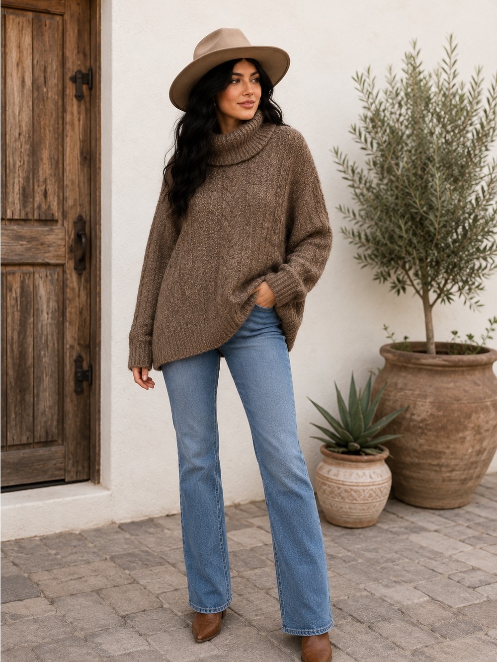 Shyanne Taupe Oversized Turtleneck Sweater XS Soft Cozy NWT Look